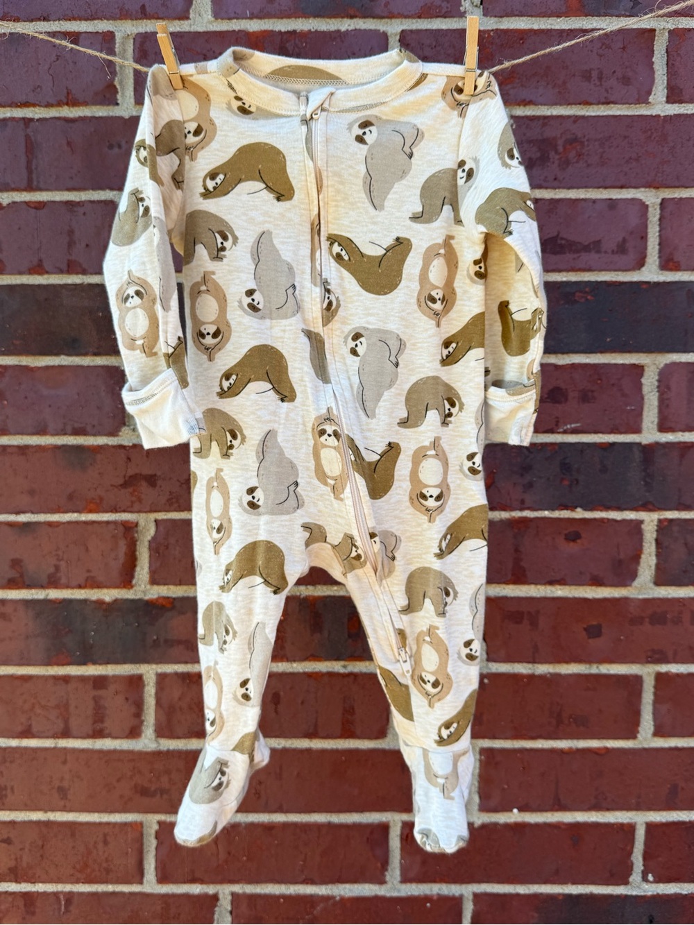 Old Navy Cream Sloth Print Footed One-Piece